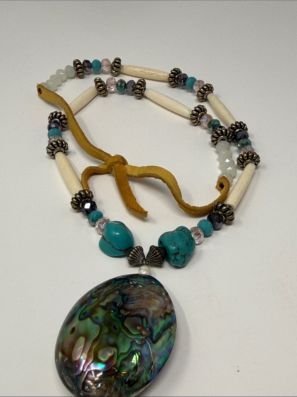 Native Made Abalone Bone & Turquoise Necklace - Picture 5 of 6